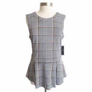 IMNYC Plaid Ponte Knit Sleeveless Peplum Top Sz L